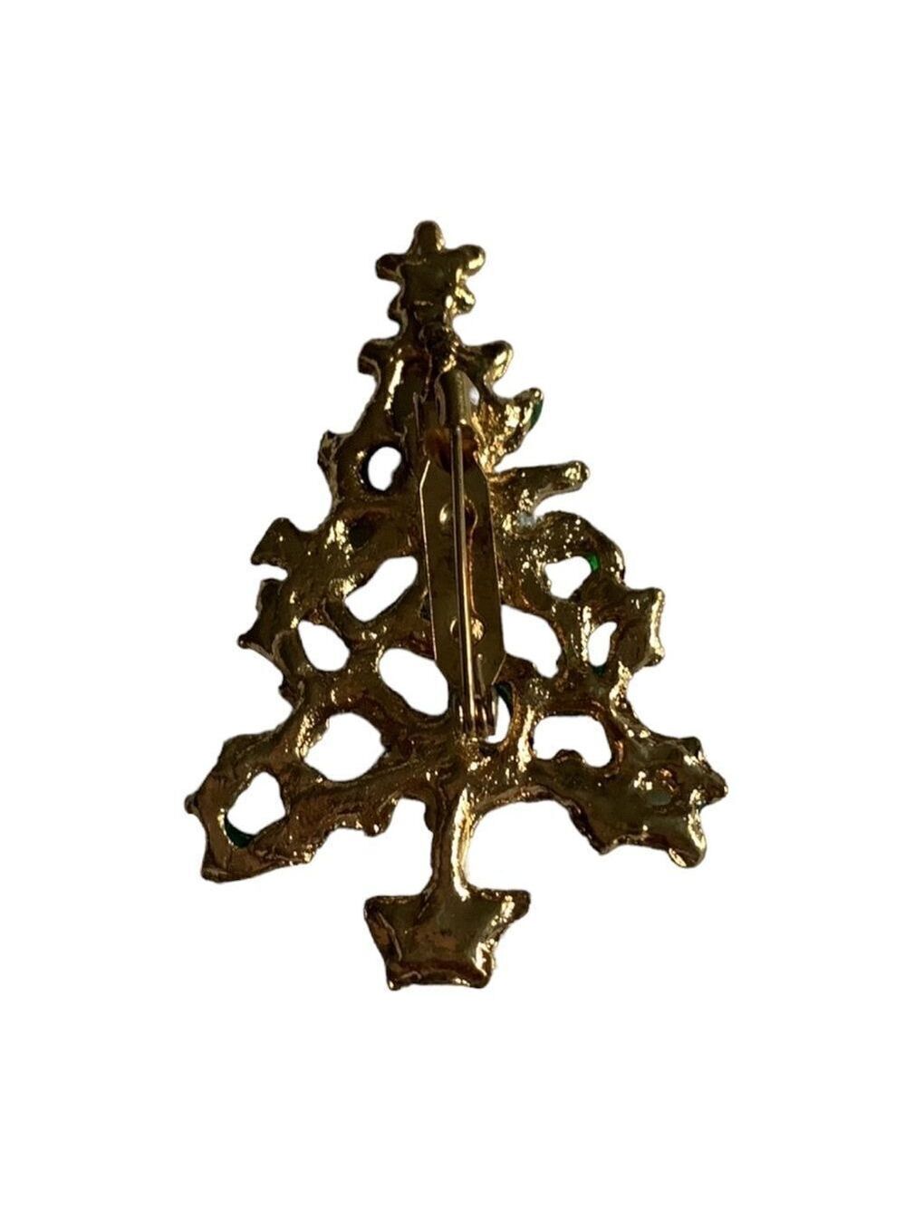 CHRISTMAS Tree Pin Brooch - Green & Red Gold Tone - Picture 4 of 5